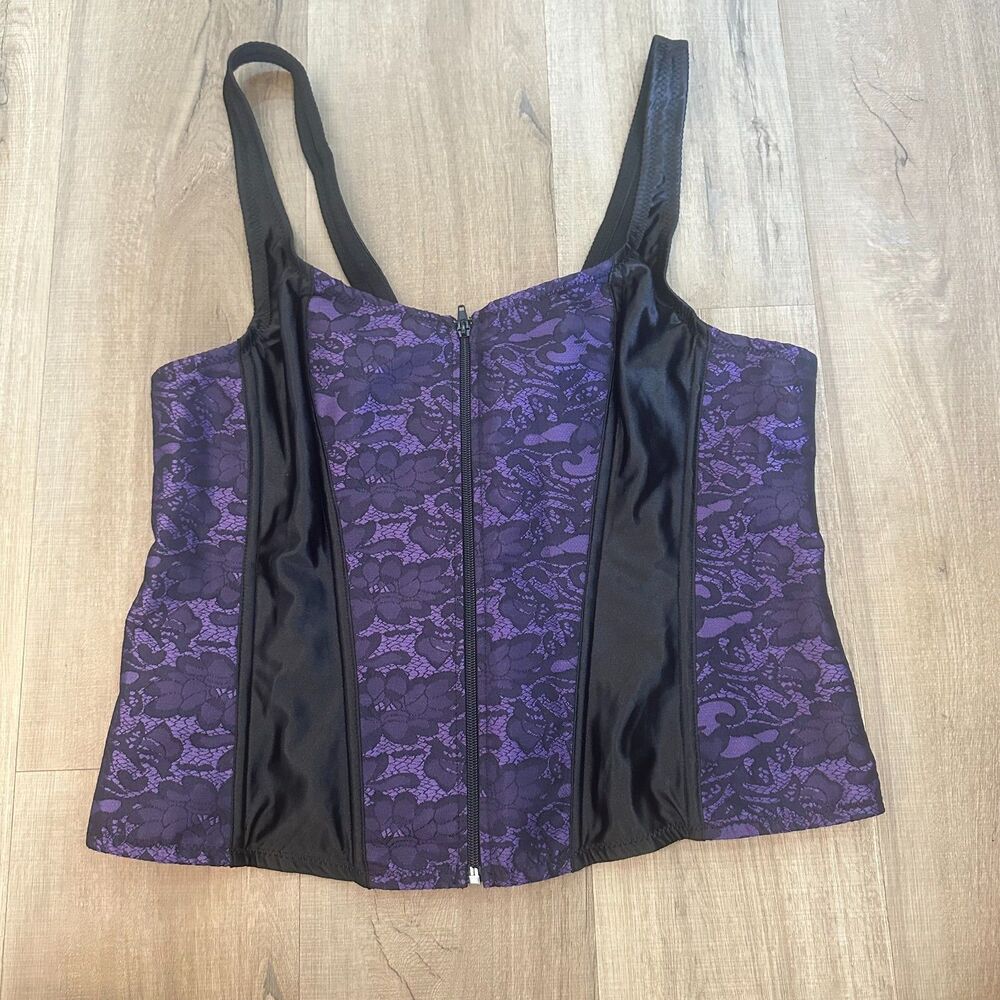 Women's 4XL Purple Black Lace Design Jacquard Zipper-Front Adjustable Corset Lac